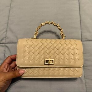 Urban Expressions Cream Woven Clutch with Gold Accents